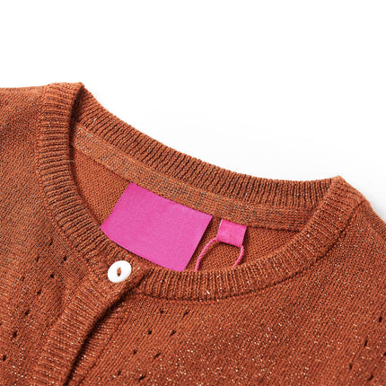 Strikket cardigan til børn str. 140 cognacfarvet