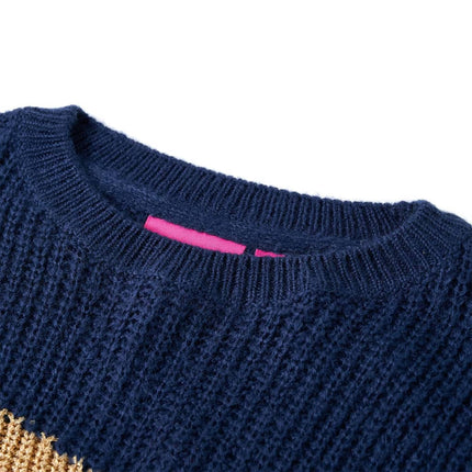 Sweater til børn str. 116 strikket marineblå