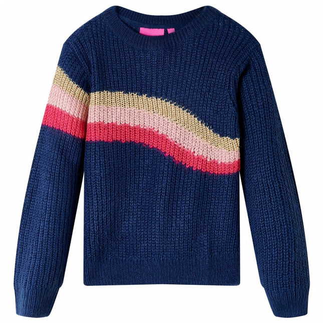 Sweater til børn str. 128 strikket marineblå