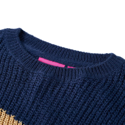 Sweater til børn str. 128 strikket marineblå