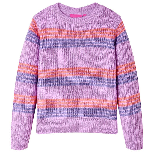 Sweater til børn str. 116 strikket lilla og lyserød