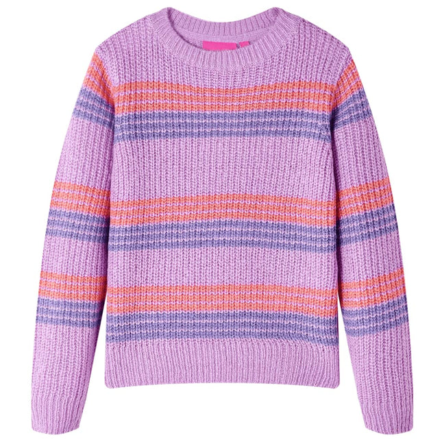 Sweater til børn str. 128 strikket lilla og lyserød