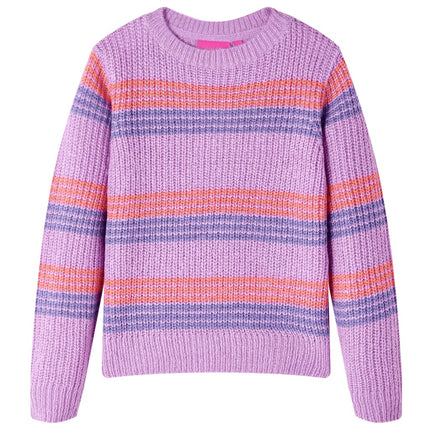Sweater til børn str. 140 strikket lilla og lyserød