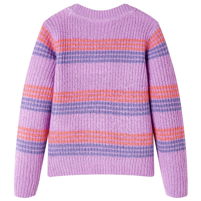 Sweater til børn str. 140 strikket lilla og lyserød