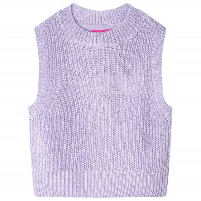 Strikket vest til børn str. 116 strikket lyslilla