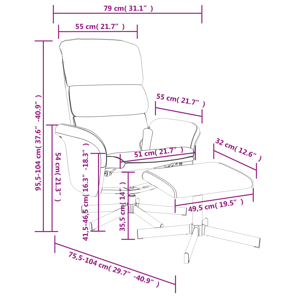 massagestol med fodskammel stof lysegrå