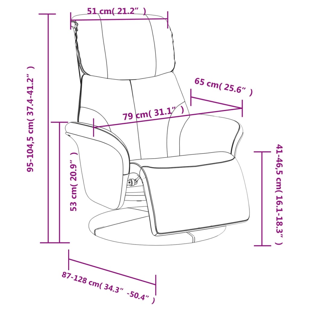 hvilestol med fodstøtte kunstlæder grå