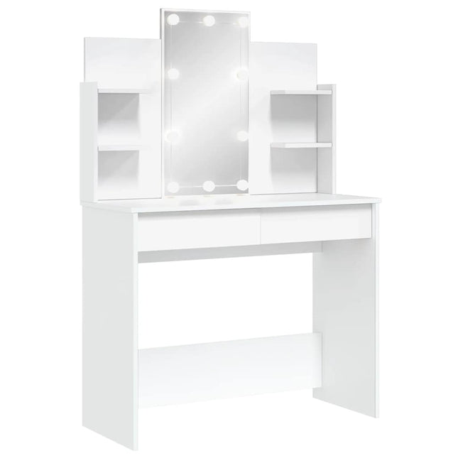 makeupbord med LED-lys 96x40x142 cm hvid