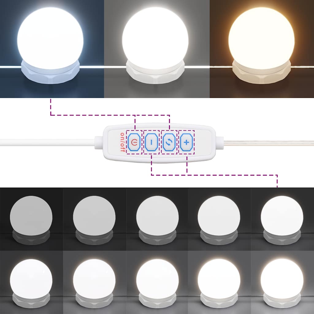makeupbord med LED-lys 96x40x142 cm sort
