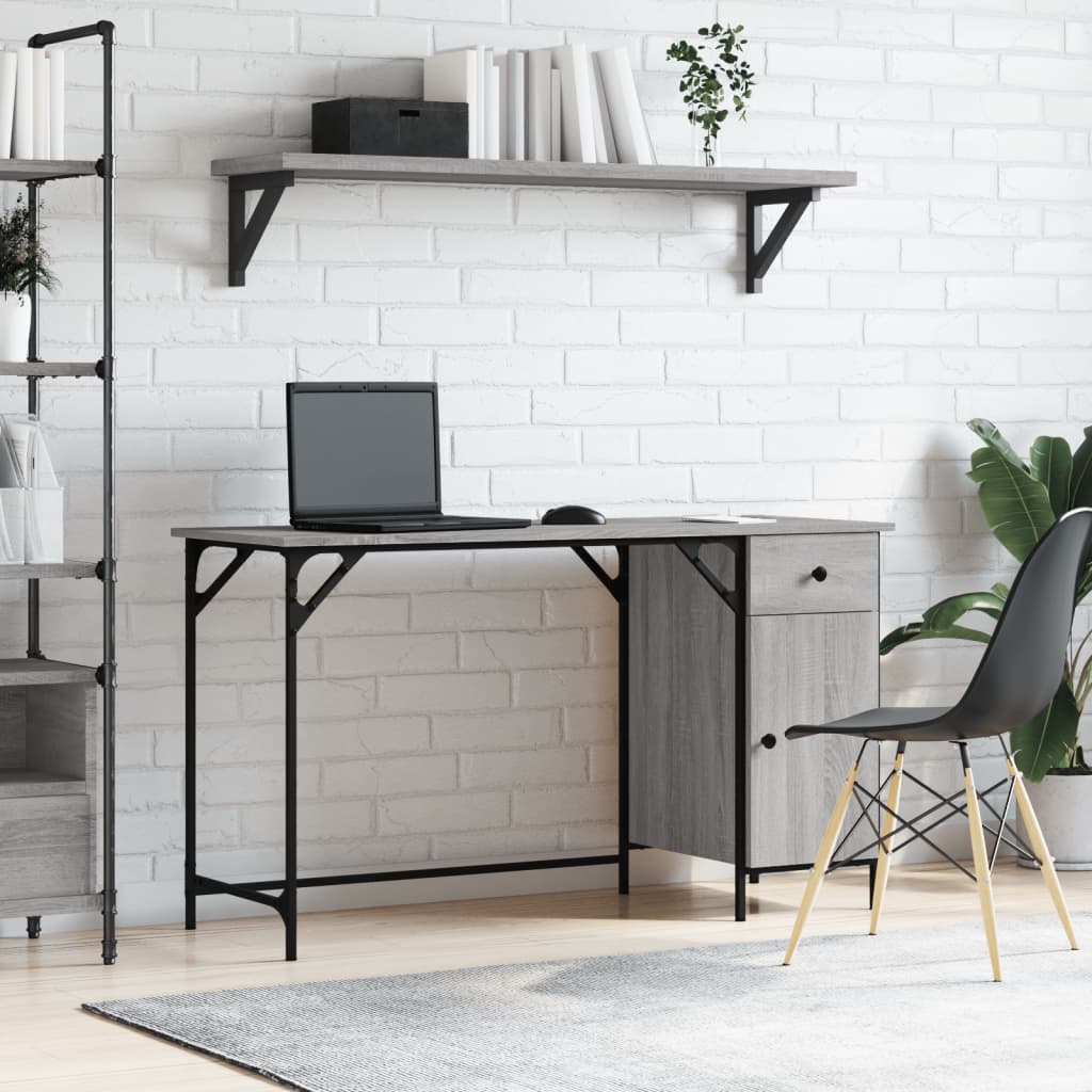 Computerbord 131 × 48 × 75 cm i konstrueret træ - grå sonoma-eg