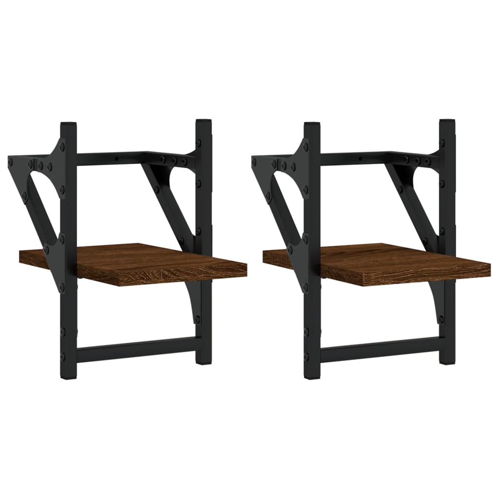 væghylder med stænger 2 stk. 20x25x30 cm brun egetræsfarve