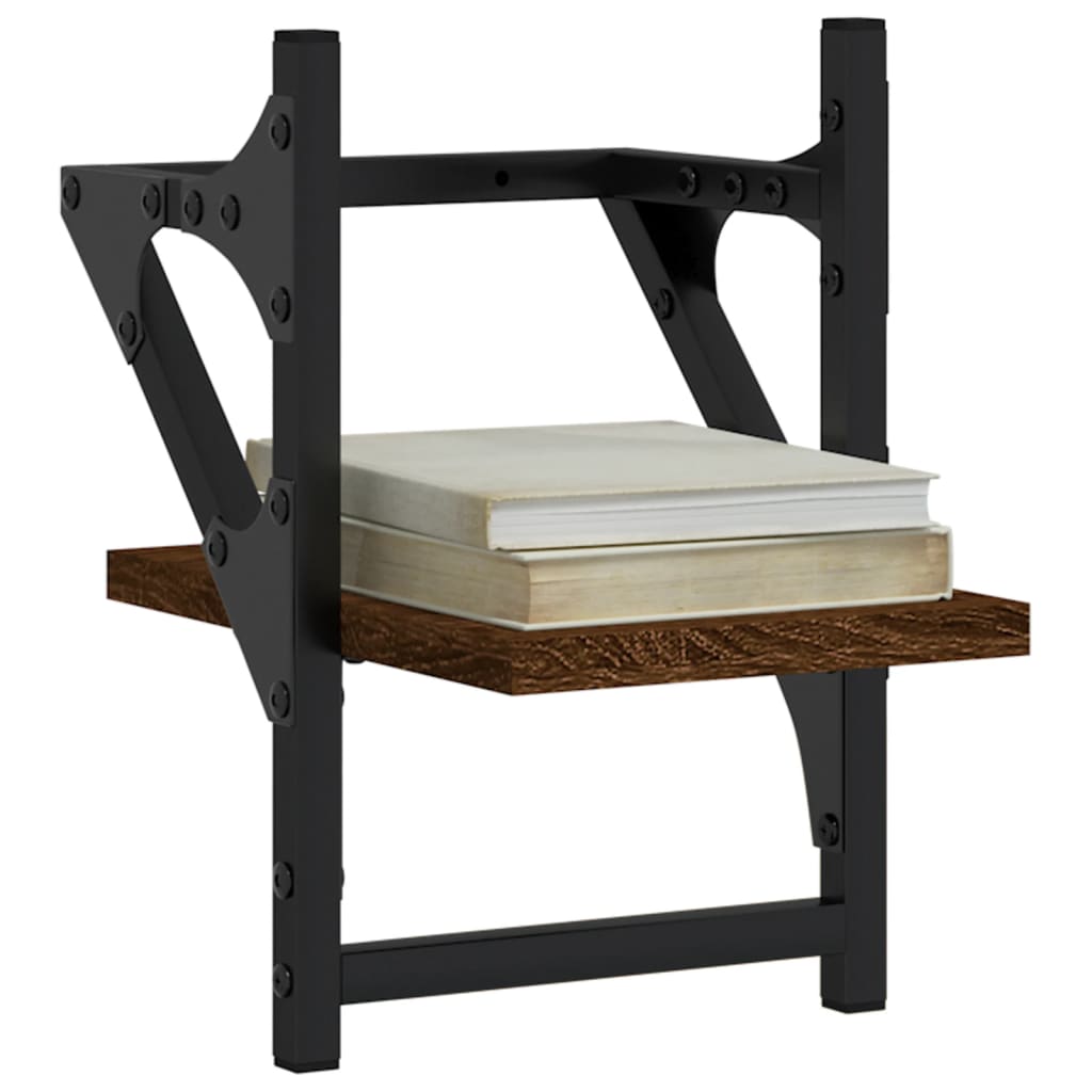 væghylder med stænger 2 stk. 20x25x30 cm brun egetræsfarve