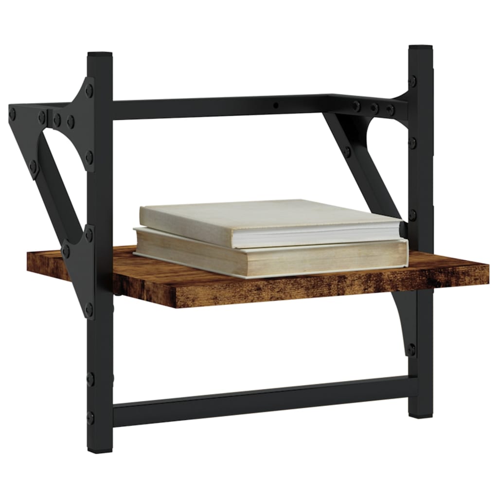 væghylder med stænger 2 stk. 30x25x30 cm røget egetræsfarve