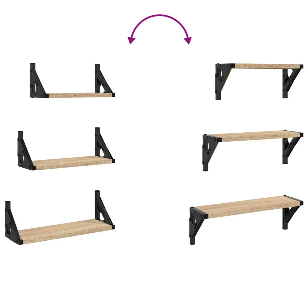 væghylder 3 stk. konstrueret træ sonoma-eg