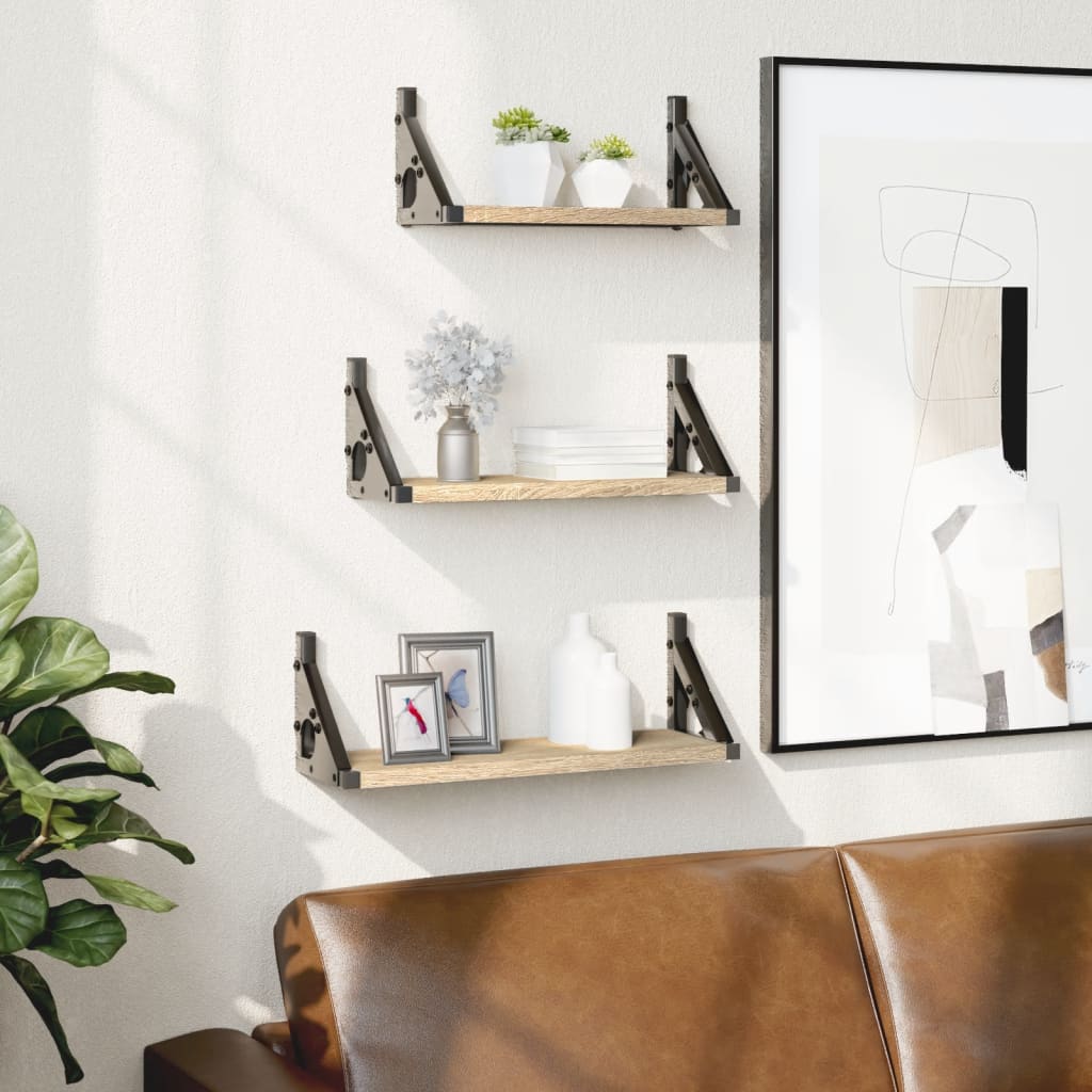 væghylder 3 stk. konstrueret træ sonoma-eg