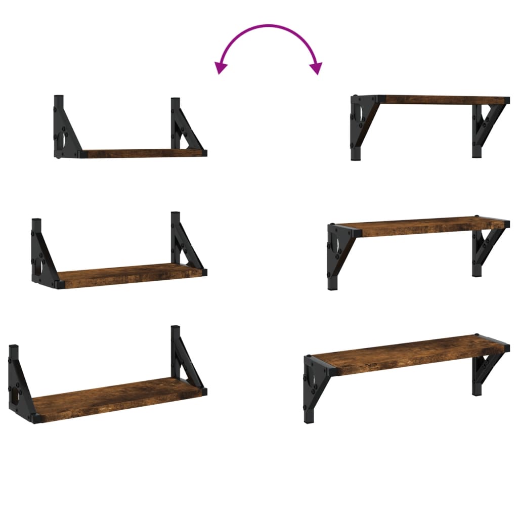 væghylder 3 stk. konstrueret træ røget egetræsfarve