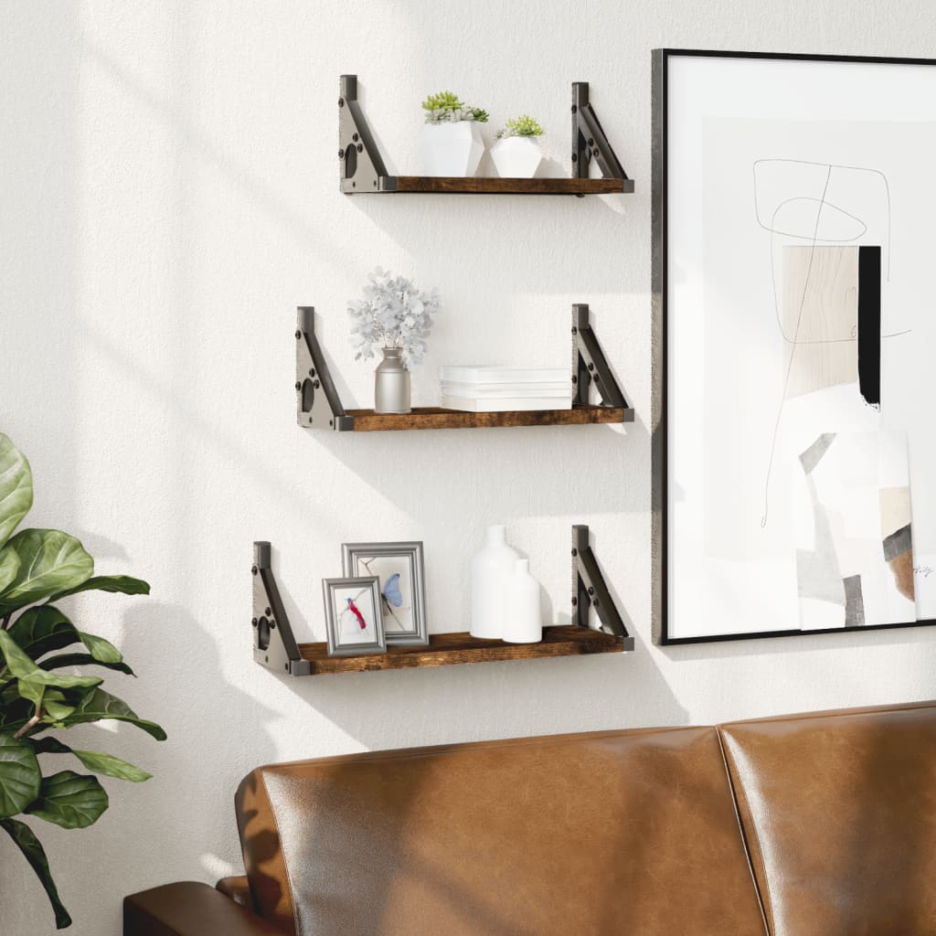 væghylder 3 stk. konstrueret træ røget egetræsfarve