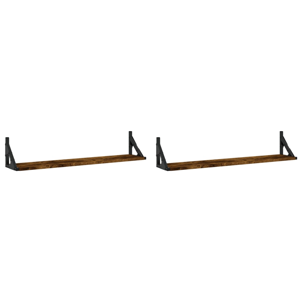væghylder 2 stk. 80x15x15,5 cm konstrueret træ røget egetræ