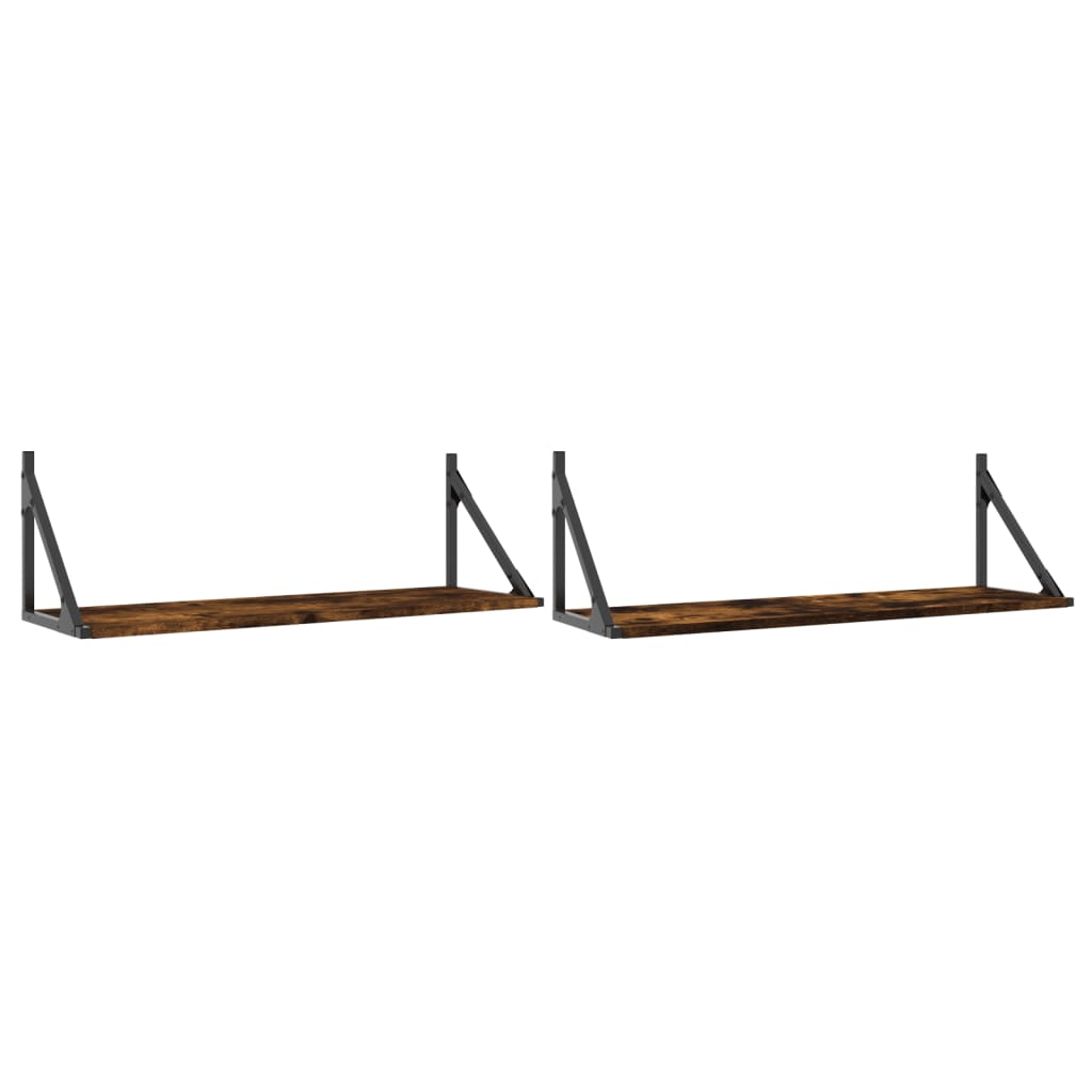 væghylder 2 stk. 80x25x25,5 cm konstrueret træ røget egetræ