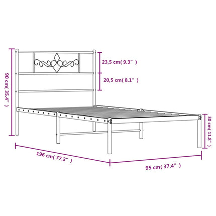 sengeramme med sengegavl 90x190 cm metal sort