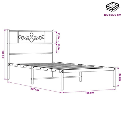 sengeramme med sengegavl 100x200 cm metal sort