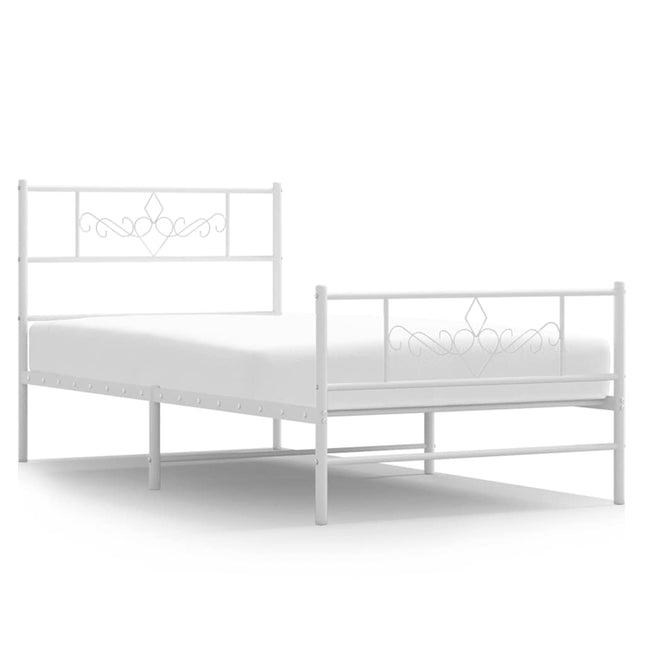 sengeramme med sengegavl og fodgærde 100x200 cm metal hvid