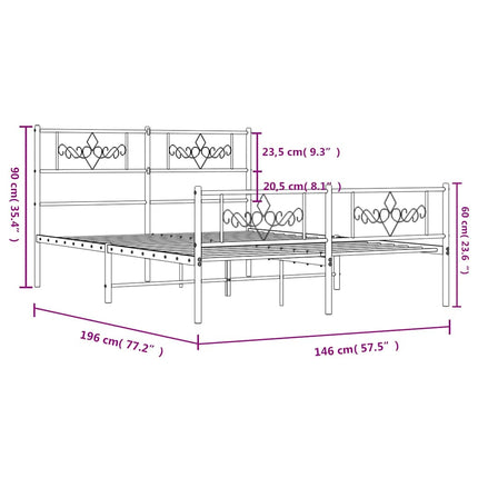 sengeramme med sengegavl og fodgærde 140x190 cm metal hvid