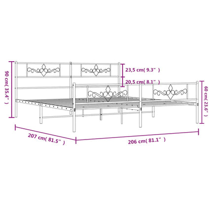 sengeramme med sengegavl og fodgærde 200x200 cm metal hvid