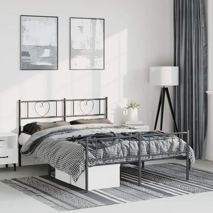 sengeramme med sengegavl og fodgærde 135x190 cm metal sort