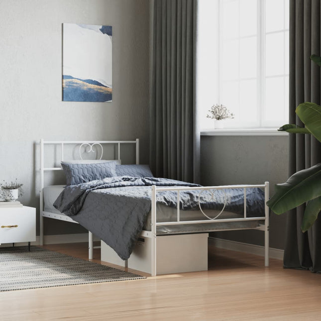 sengeramme med sengegavl og fodgærde 90x190 cm metal hvid