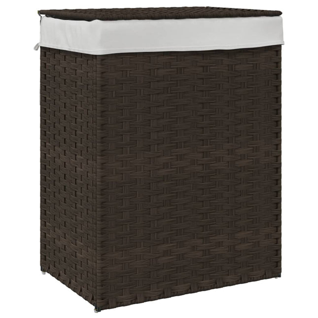 vasketøjskurv med låg 46x33x60 cm polyrattan mørkebrun