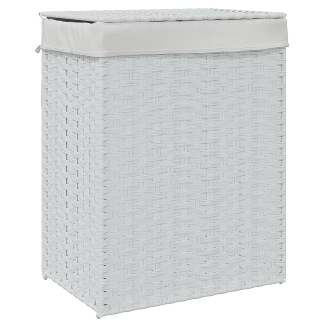 vasketøjskurv med låg 46x33x60 cm polyrattan hvid