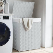 vasketøjskurv med låg 46x33x60 cm polyrattan hvid