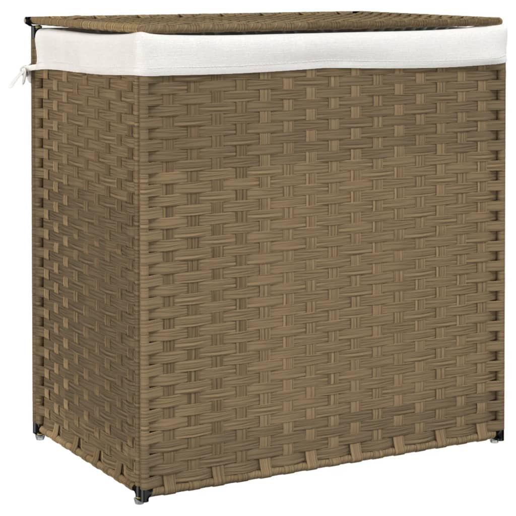 vasketøjskurv med 2 sektioner 53x35x57 cm polyrattan