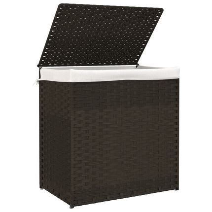vasketøjskurv med 2 sektioner 53x35x57 cm polyrattan mørkebrun