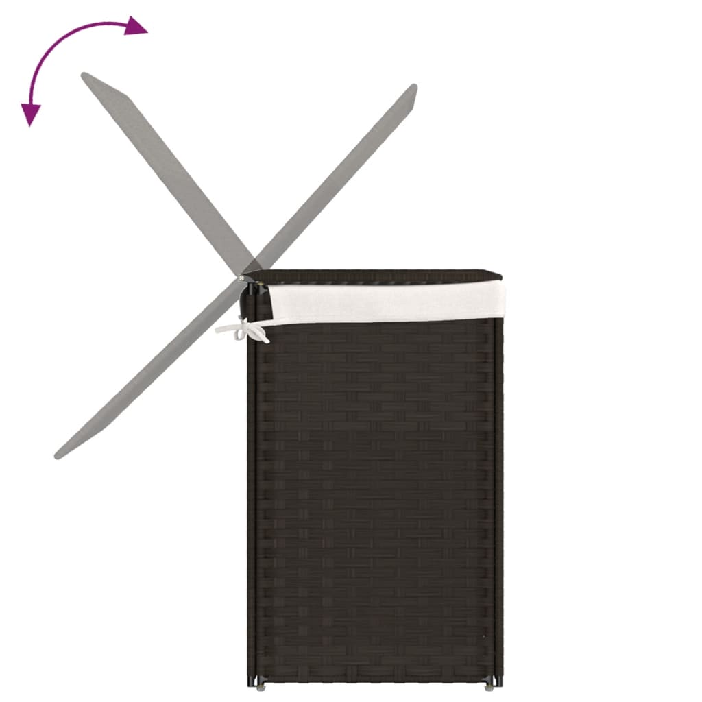 vasketøjskurv med 2 sektioner 53x35x57 cm polyrattan mørkebrun