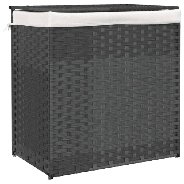 vasketøjskurv med 2 sektioner 53x35x57 cm polyrattan grå