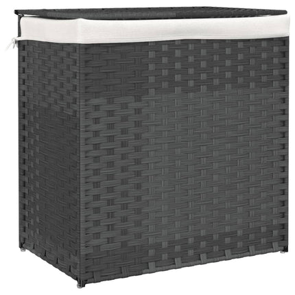 vasketøjskurv med 2 sektioner 53x35x57 cm polyrattan grå