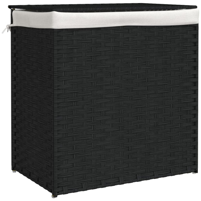 vasketøjskurv med 2 sektioner 53x35x57 cm polyrattan sort