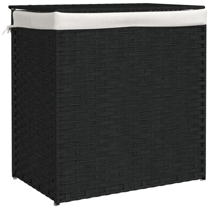 vasketøjskurv med 2 sektioner 53x35x57 cm polyrattan sort