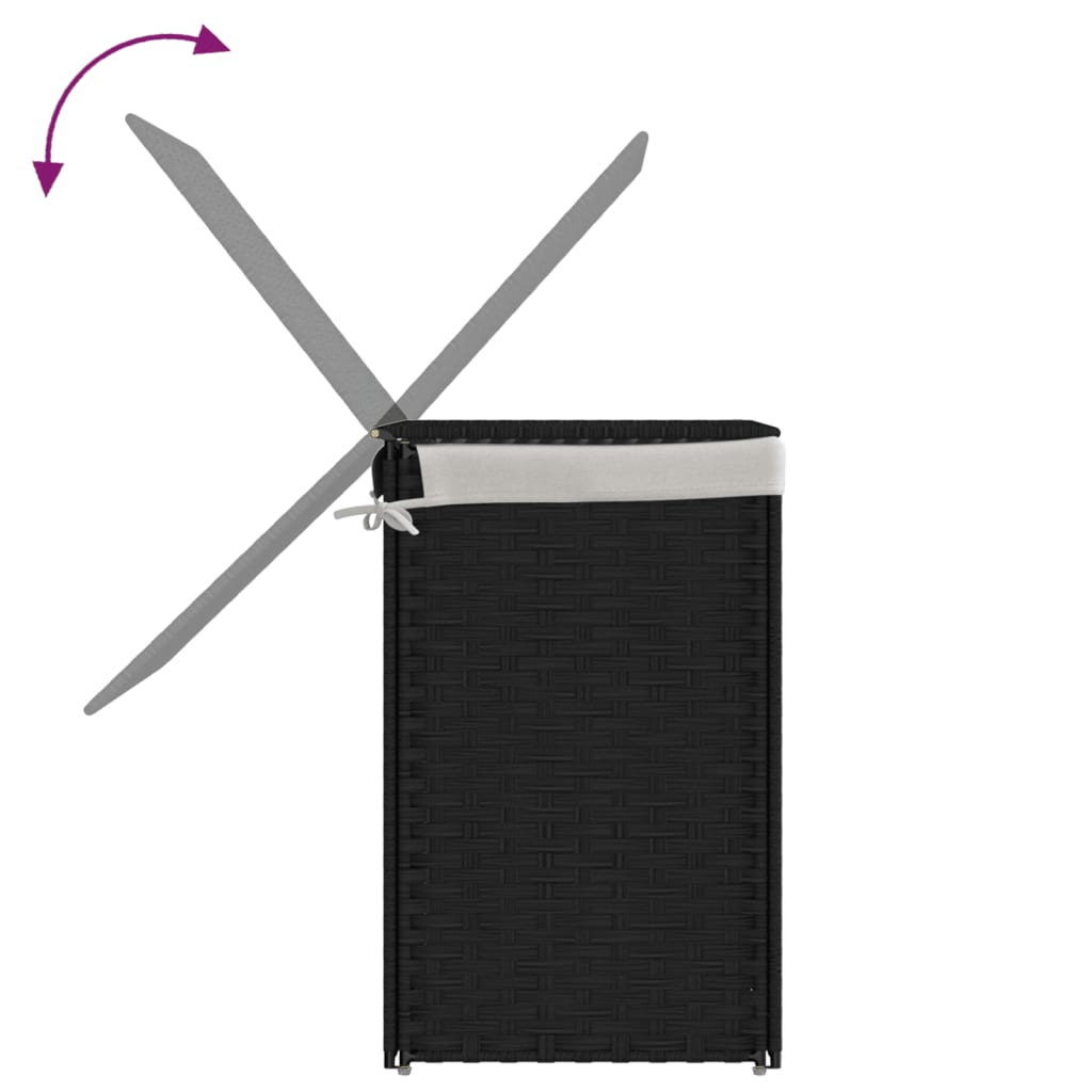 vasketøjskurv med 2 sektioner 53x35x57 cm polyrattan sort