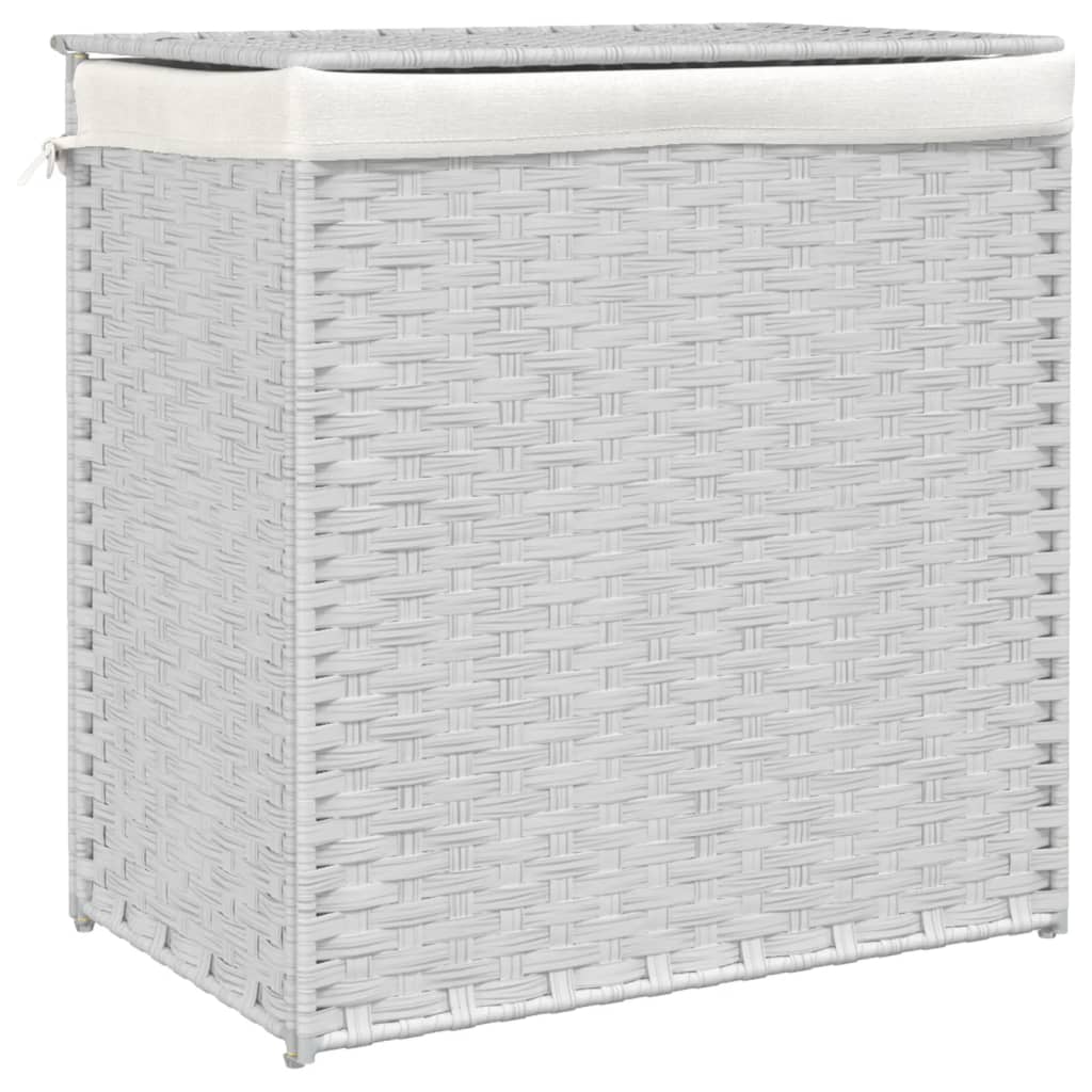 vasketøjskurv med 2 sektioner 53x35x57 cm polyrattan hvid