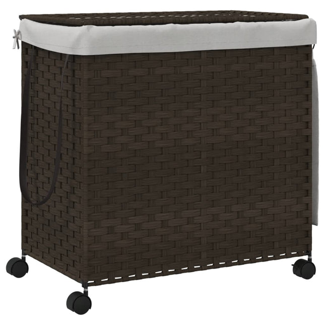 vasketøjskurv med hjul 60x35x60,5 cm rattan mørkebrun