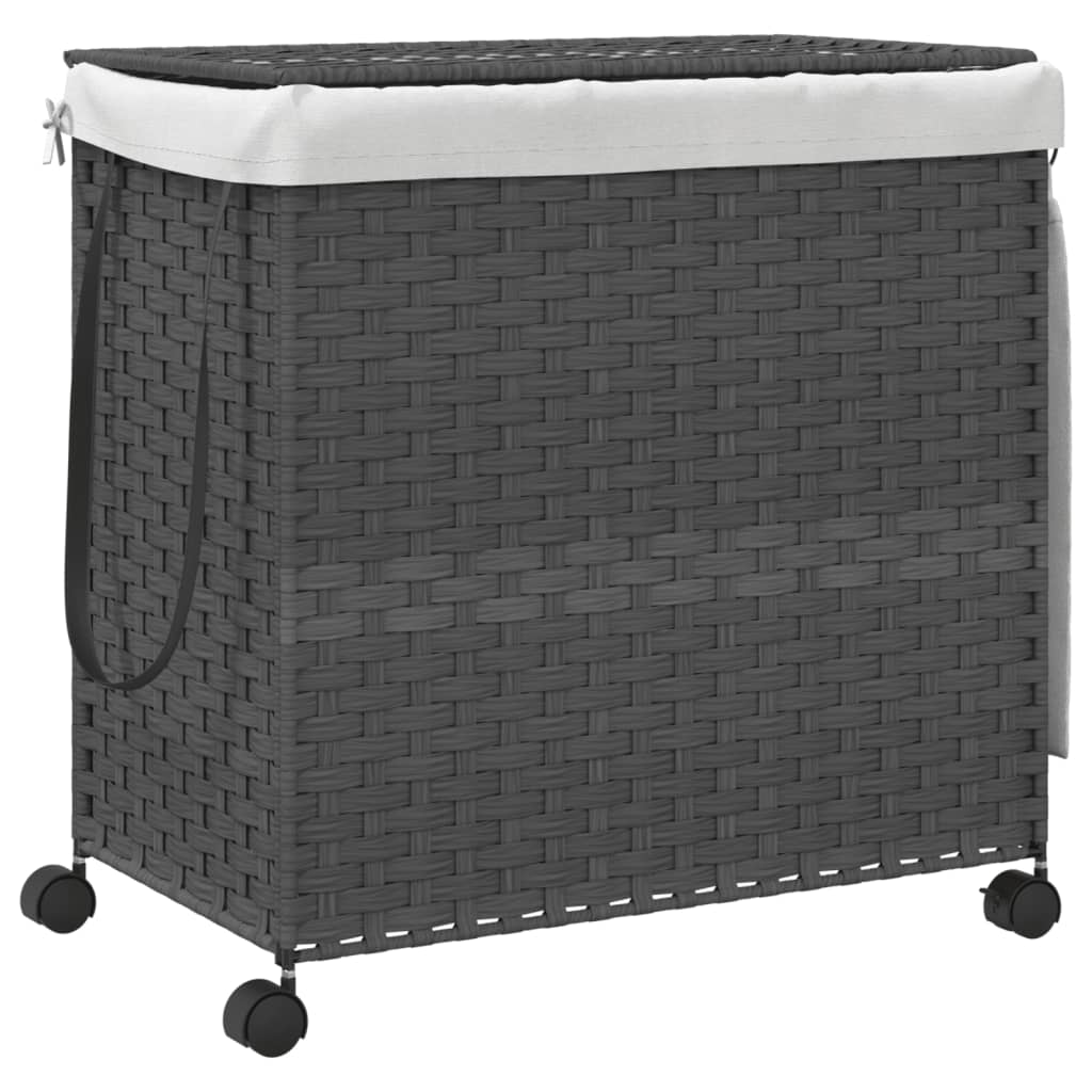 vasketøjskurv med hjul 60x35x60,5 cm rattan grå