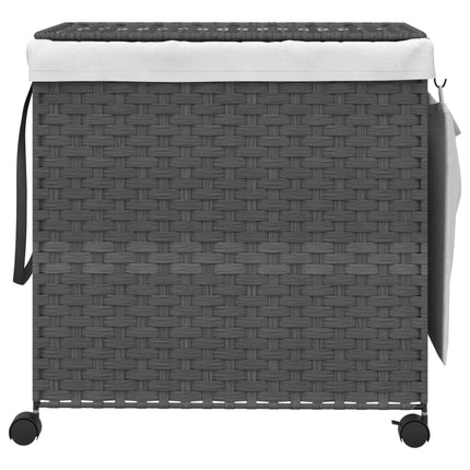 vasketøjskurv med hjul 60x35x60,5 cm rattan grå