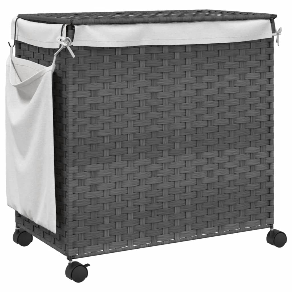 vasketøjskurv med hjul 60x35x60,5 cm rattan grå