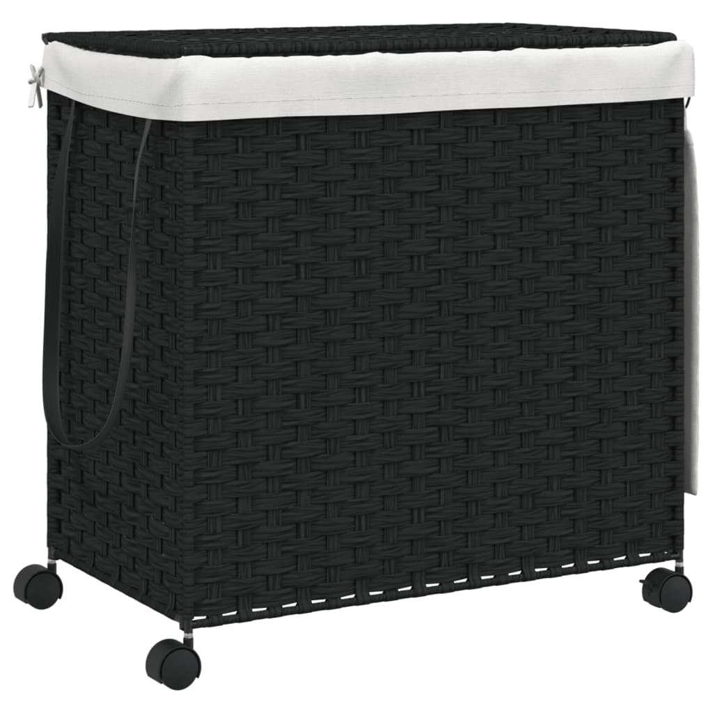 vasketøjskurv med hjul 60x35x60,5 cm rattan sort