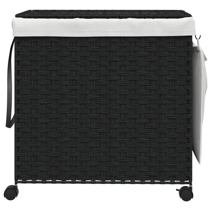 vasketøjskurv med hjul 60x35x60,5 cm rattan sort