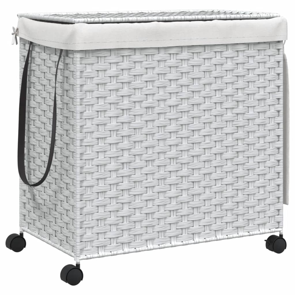 vasketøjskurv med hjul 60x35x60,5 cm rattan hvid