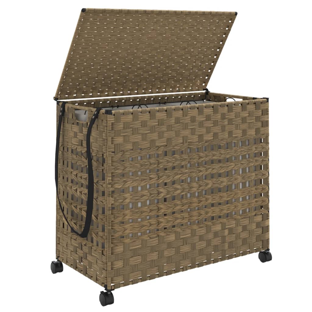 vasketøjskurv med hjul 66x35x60 cm rattan
